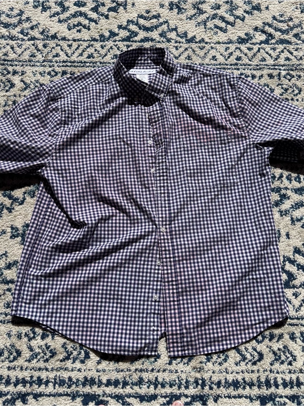 Men's Gingham Button-Down Shirt in Navy and White